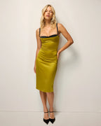 Silk Bustier Midi Dress Olive